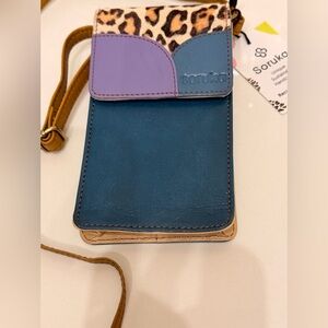 Soruka Recycled Leather Phone Crossbody  Barcelona Leopard Colorblock Wallet NWT